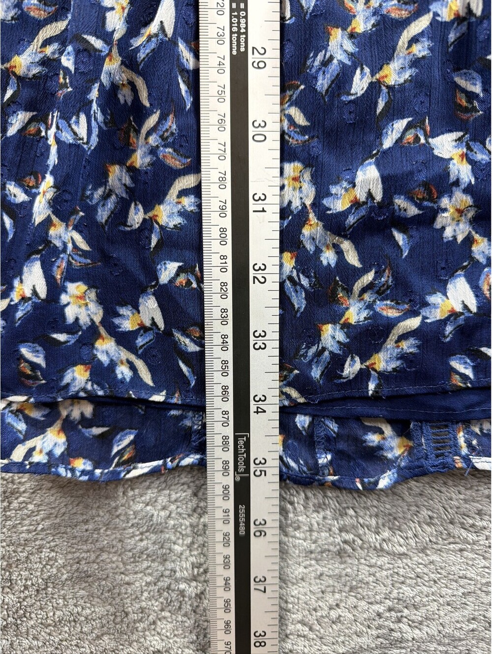 White House Black Market Dress L Blue Floral Boho Tassel Tie Bell Sleeve - Picture 8 of 12